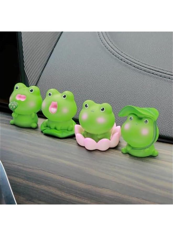 Car Dashboard 4 Pcs Frogs Figurines Ornaments Cute Car Interior Decor Accessories Room Decorative Desktop Decorations Cars Gift (Lotus Series) - Image 1